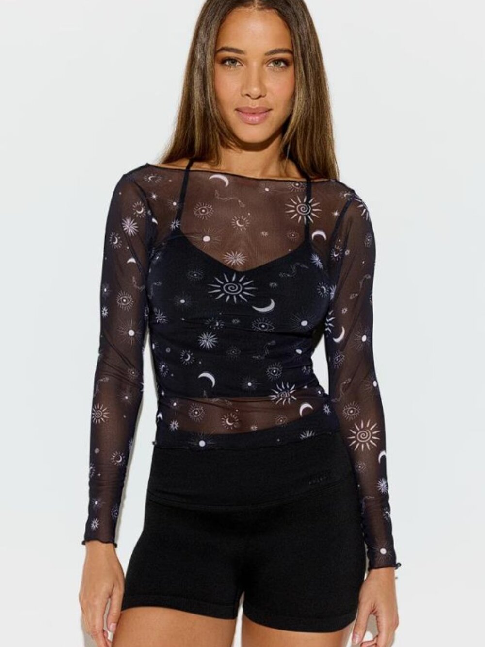 SPIRITUAL GANGSTER Women's Olivia Mesh Long Sleeve Top Size S In Black